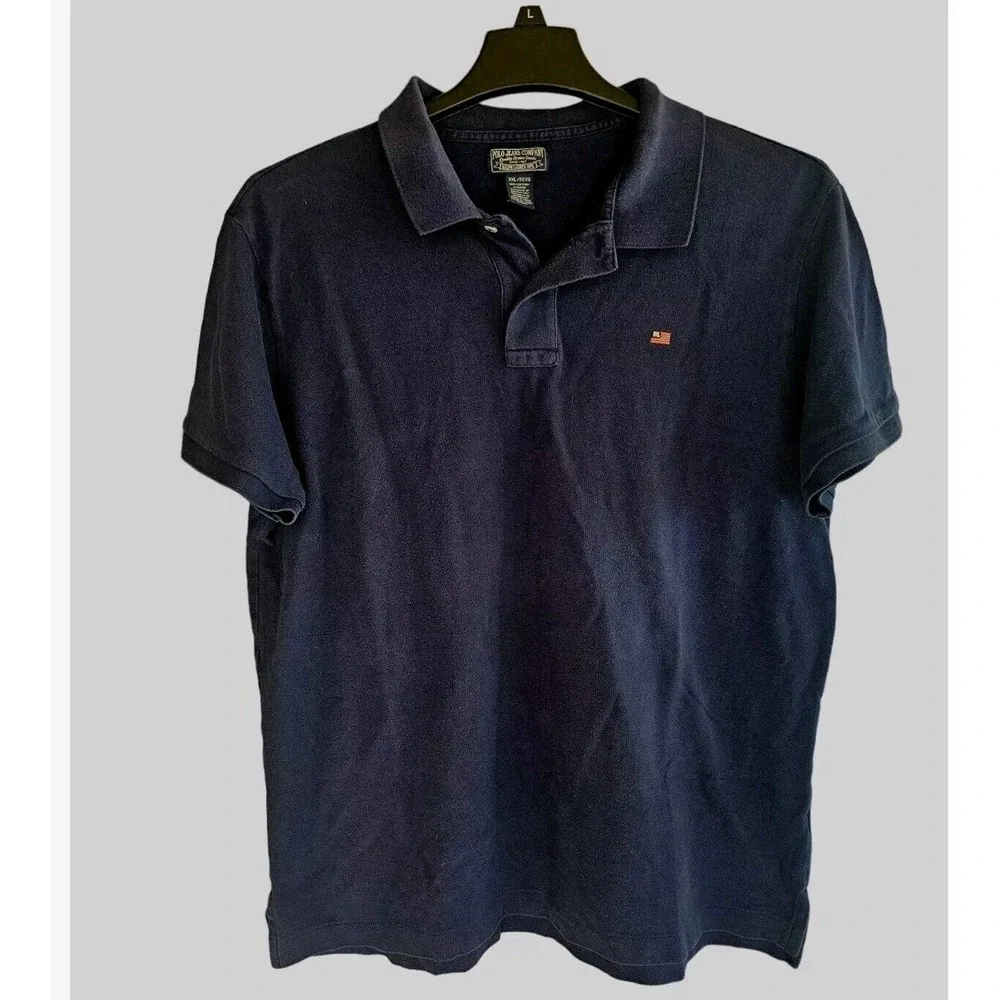 Polo Jeans Co. Ralph Lauren Men's 2XL Collared Shirt US Flag Logo‎ Blue
